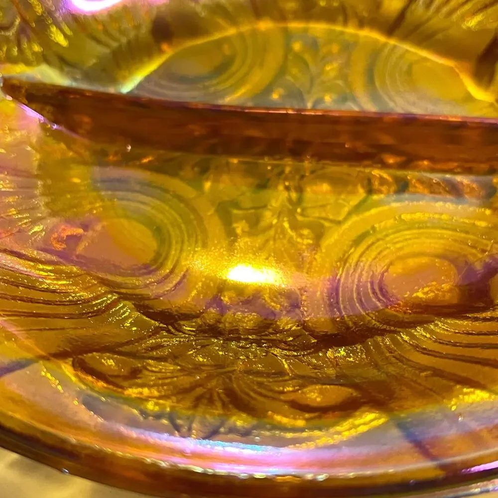 Vintage Indiana Glass Killarney Amber Carnival Glass Divided Relish Dish 8.25
